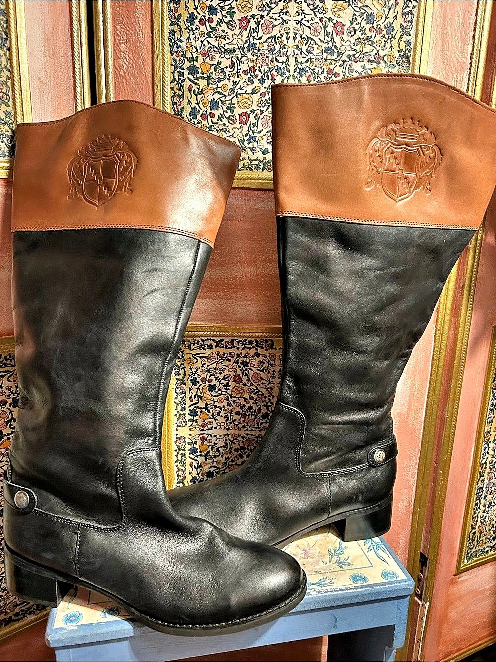 Franco Sarto Chipper Leather Tall Riding Boots Black & Brown US 8